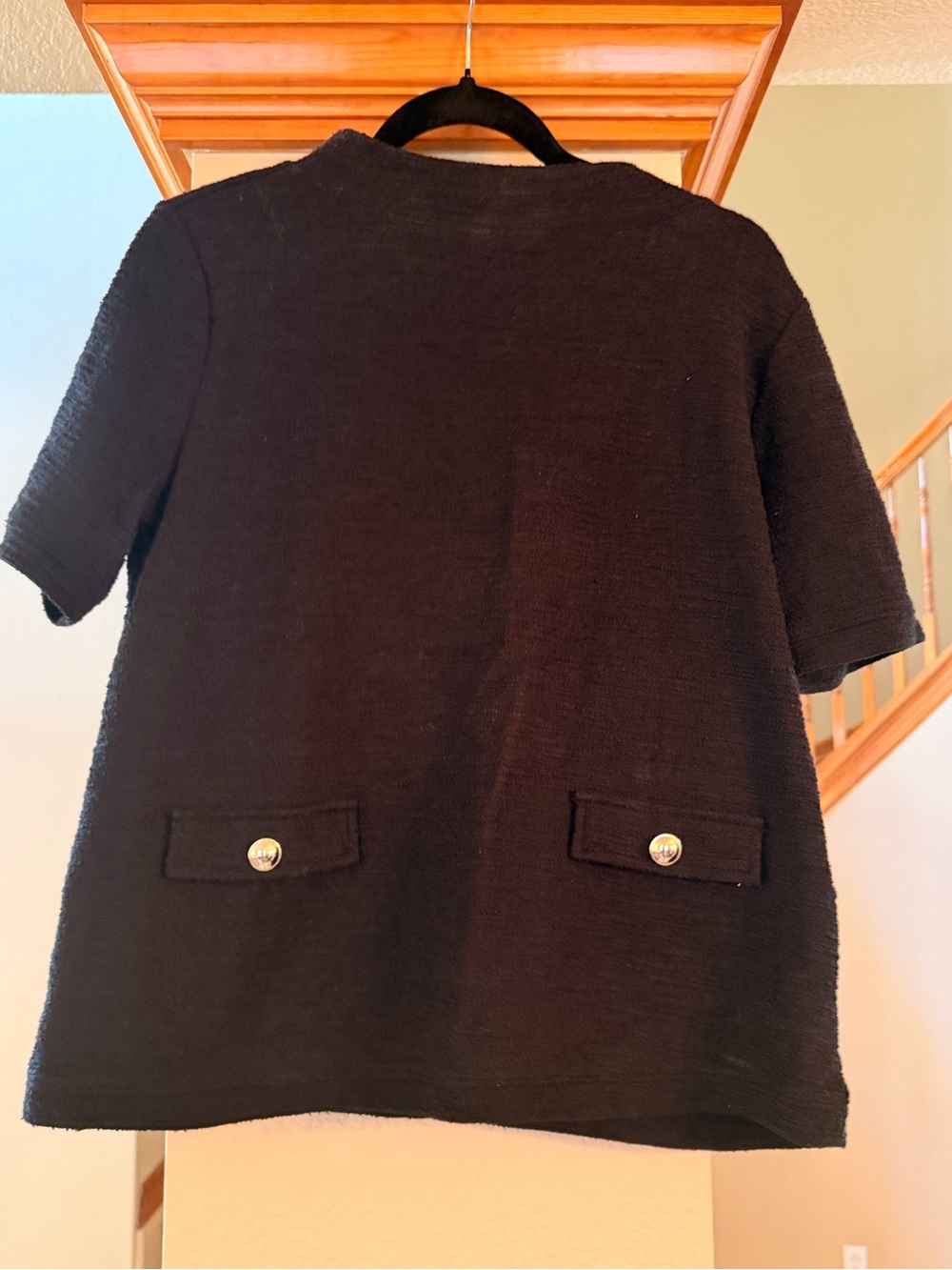 Ann Taylor Black Short-Sleeve Tweed Jacket with Button Details